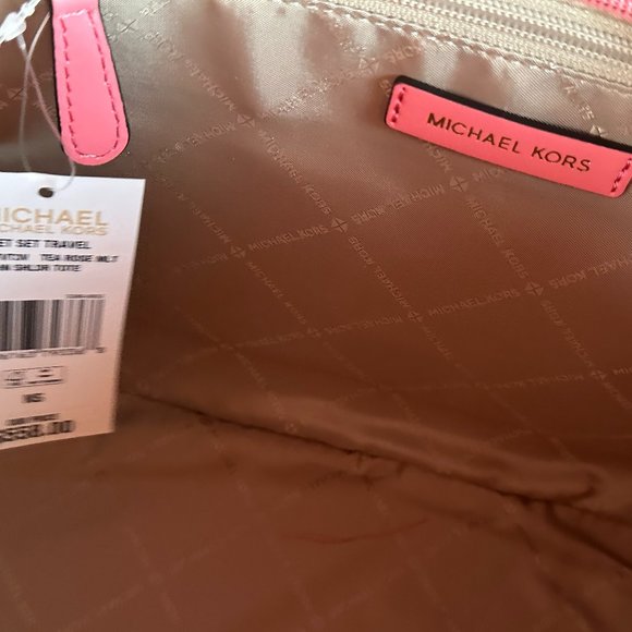 Michael Kors Jet Set Travel LG Chained Tote Shoulder Bag Color-Block MK Tea Rose - Picture 8 of 11